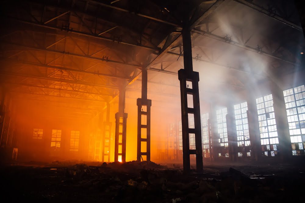 burned by fire industrial building